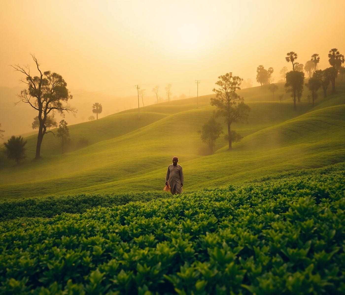 Assam tea gardens at sunrise